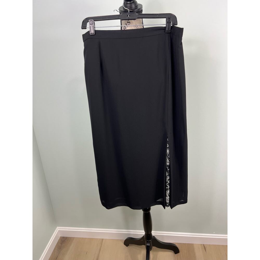 Vintage high waist midi Black skirt with Paisley pattern Slit